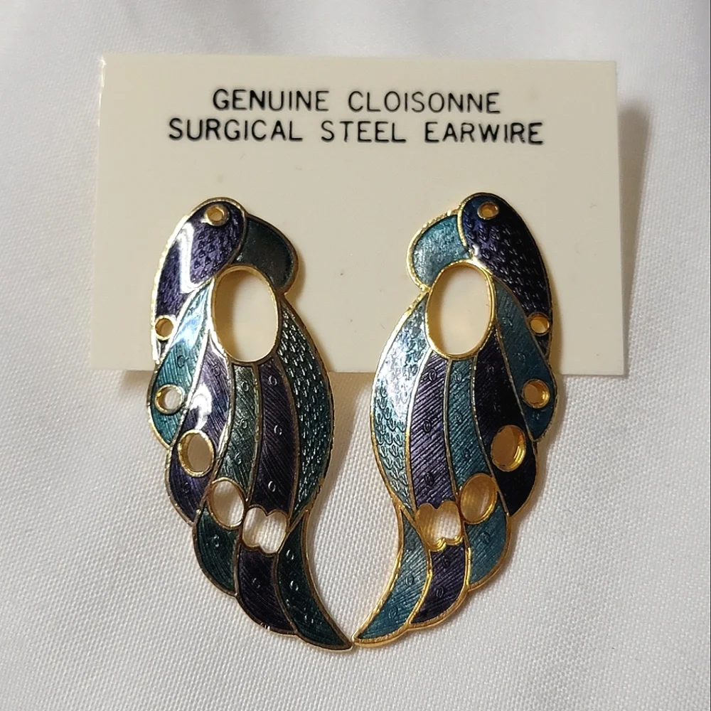 New Vintage Genuine Cloisonne Bird Earrings -Parrot